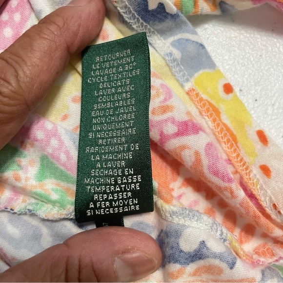 Lauren Ralph Lauren Ruffle V Neck Top Shirt Large Bright Multicolor - Picture 10 of 13